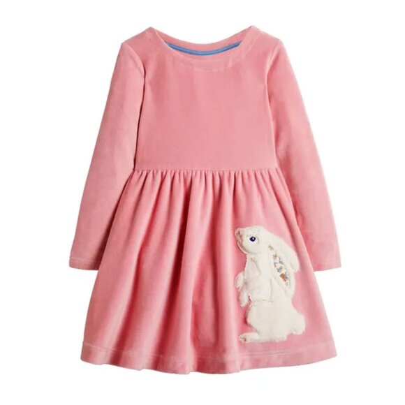 Mini Boden Appliqué Bunny Long Sleeve Velour Dress with Bunny size 5-6 - Picture 1 of 4